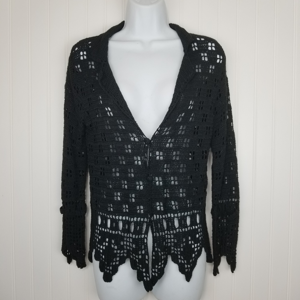 Lillie Rubin Black Crochet Cardigan